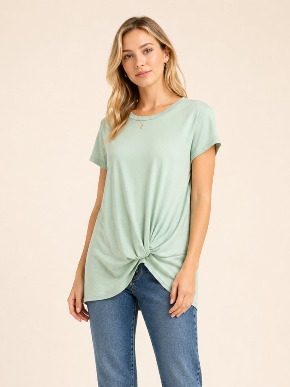A104-B • Premium Rib Modal Twist Front Tee